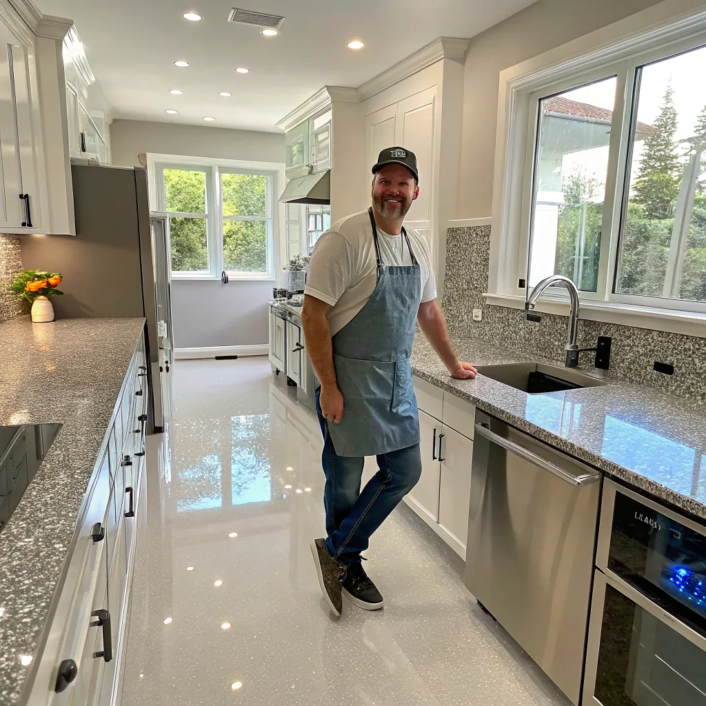 Mike Johnson enjoying a clean kitchen